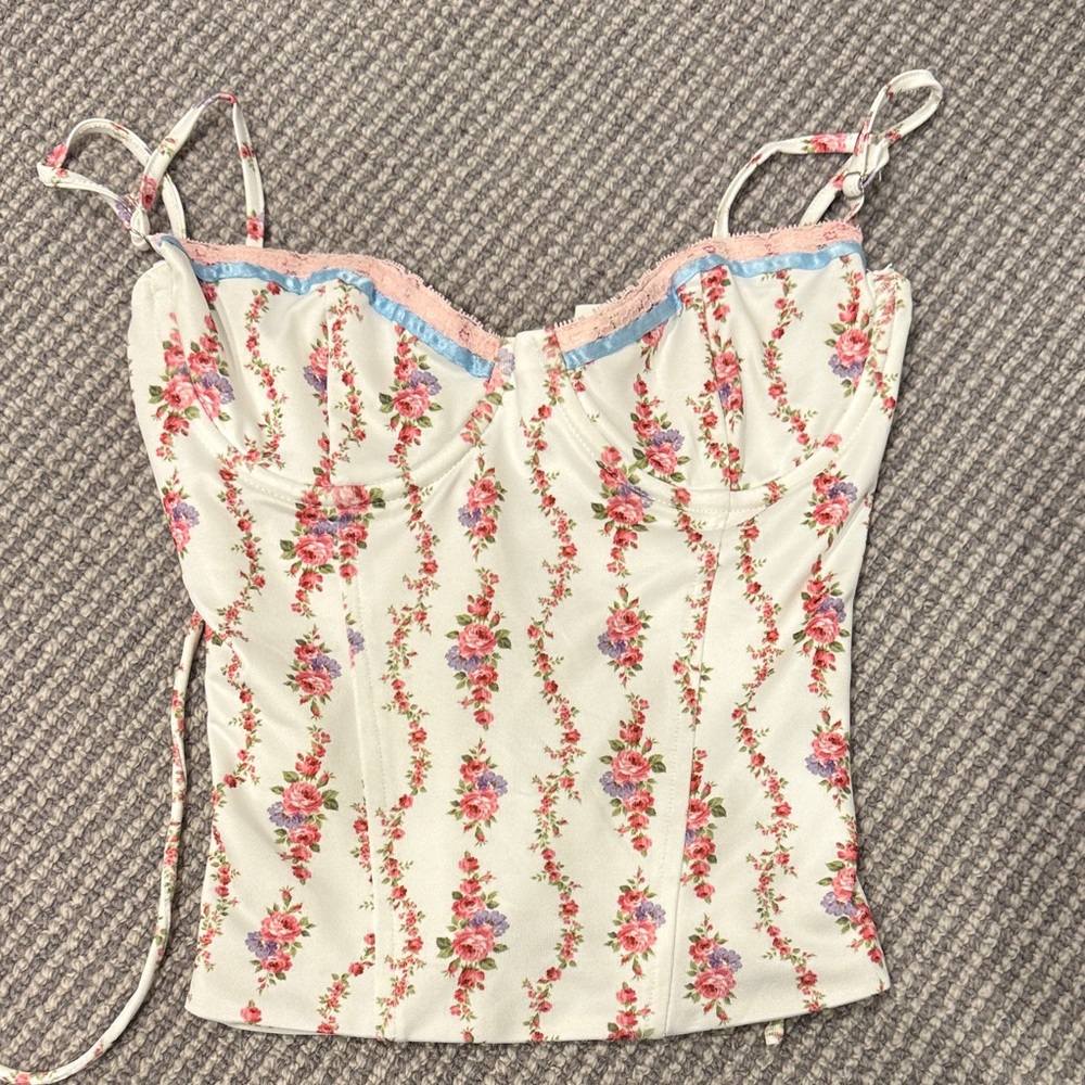 Edikted Floral Camisole in Cream and Pink